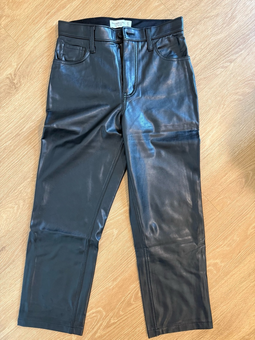 Abercrombie & Fitch Petite Black Faux Leather 90s Straight Ultra High Rise Jeans